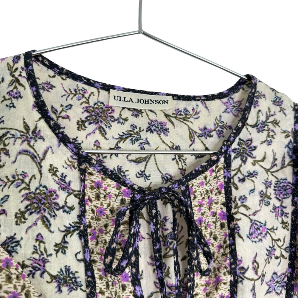 Ulla Johnson Cora Top‎ Cream Purple Floral Print Ruffle - Picture 6 of 9